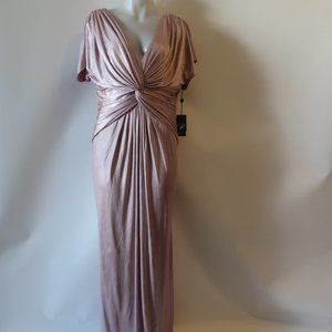 NWT WOMENS ADRIANNA PAPELL BLUSH PINK METALLIC TWIST CAP SLEEVE GOWN DRESS 18 *